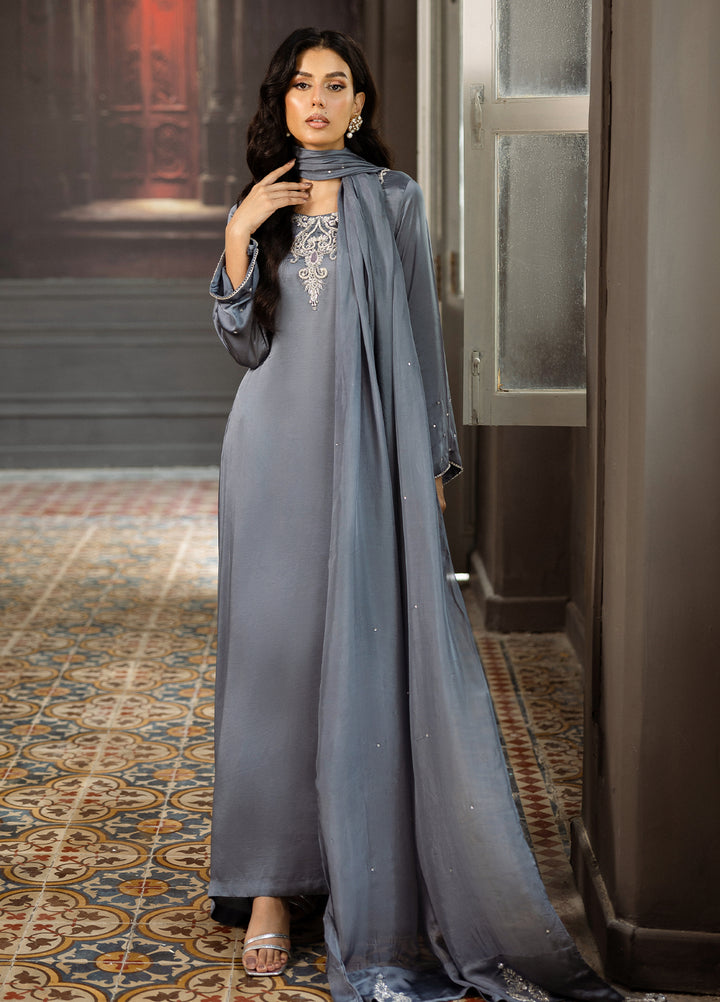 Elara by Mavie Women Pret Shamose Silk Slate - Festive Collection