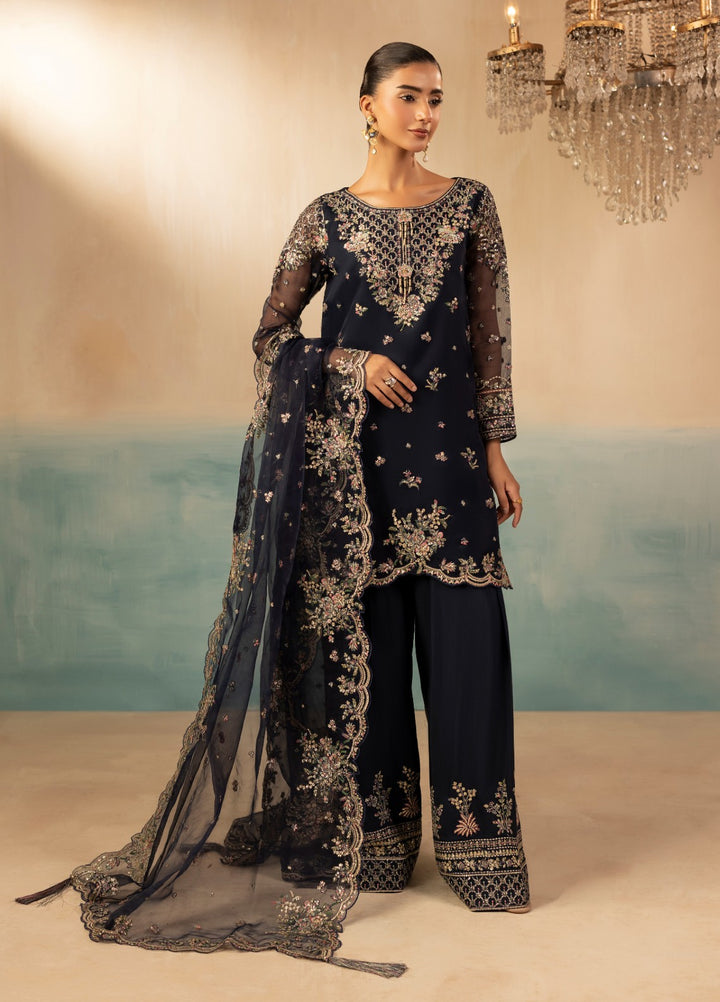 Signature by Diara Couture Pret Luxury Embroidered 3 Piece Raw Silk Jugnu-Df-44-Navy Blue - Formals Collection
