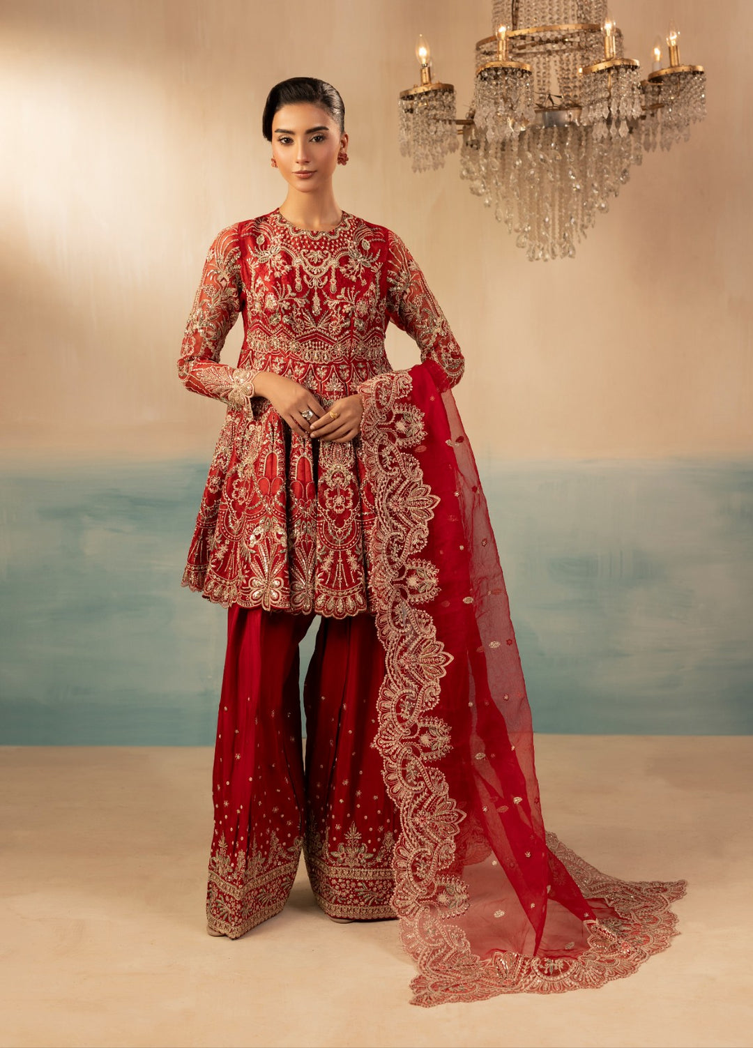 Signature by Diara Couture Pret Luxury Embroidered 3 Piece Raw Silk Reet-Df-45-Red - Formals Collection