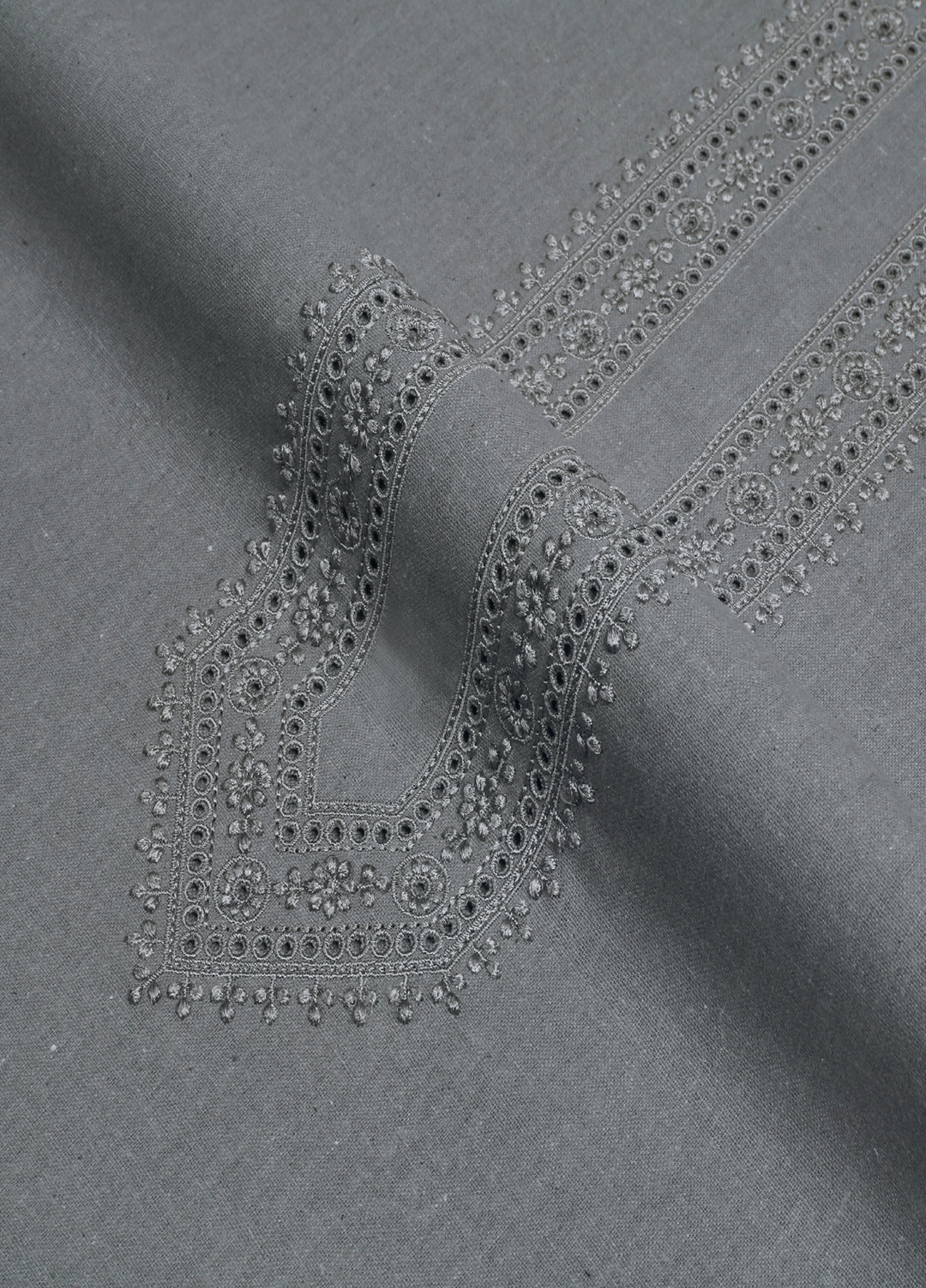 Men Unstitch Embroidered Khaddar Cutwork Neckline-Grey-GTS-KB-009