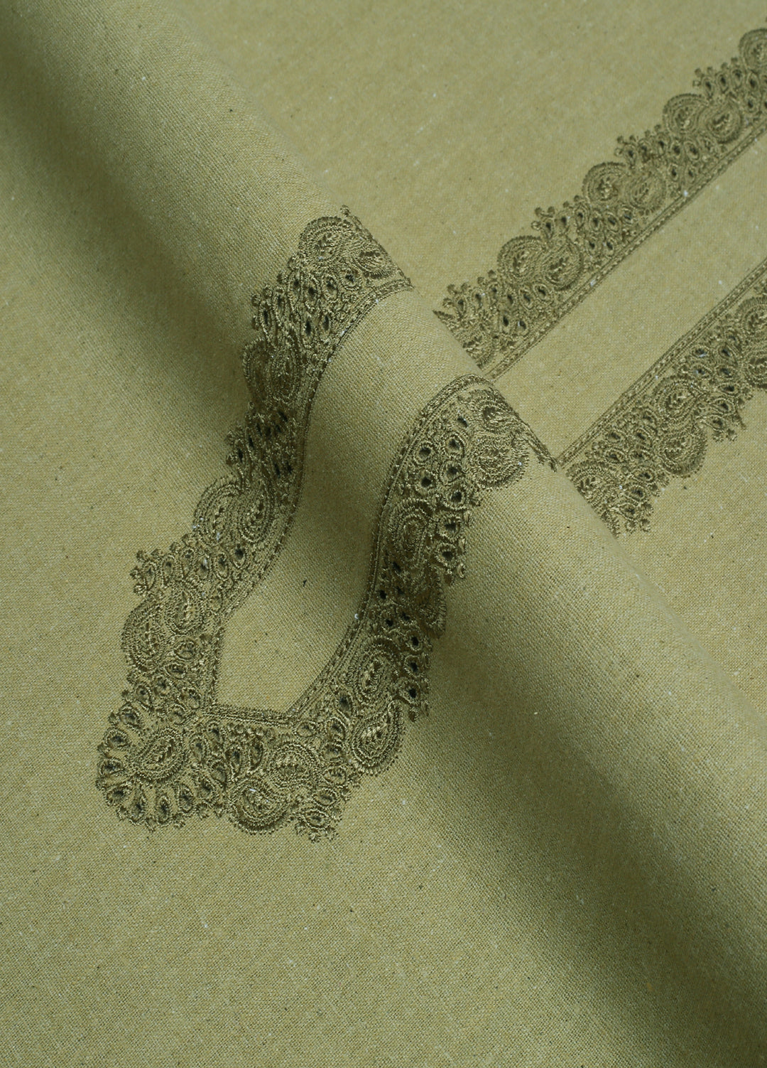 Men Unstitch Embroidered Khaddar Cutwork Neckline- Sage-GTS-KB-017