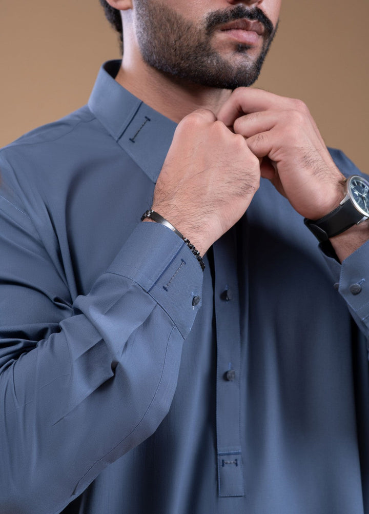Buraq Mens Arbab Edit  Kurta Shalwar Wash N Wear Slate Blue - Casual Collection