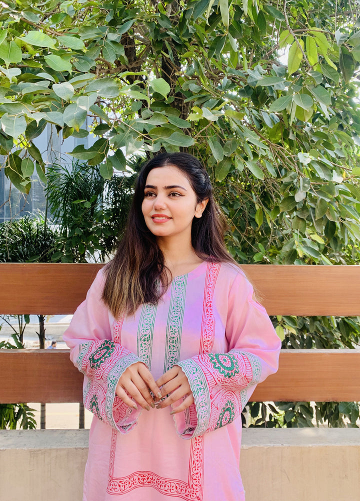 Pret Bee Women Cotton Embroidered Suits 2 Piece Light Pink - Winter Collection