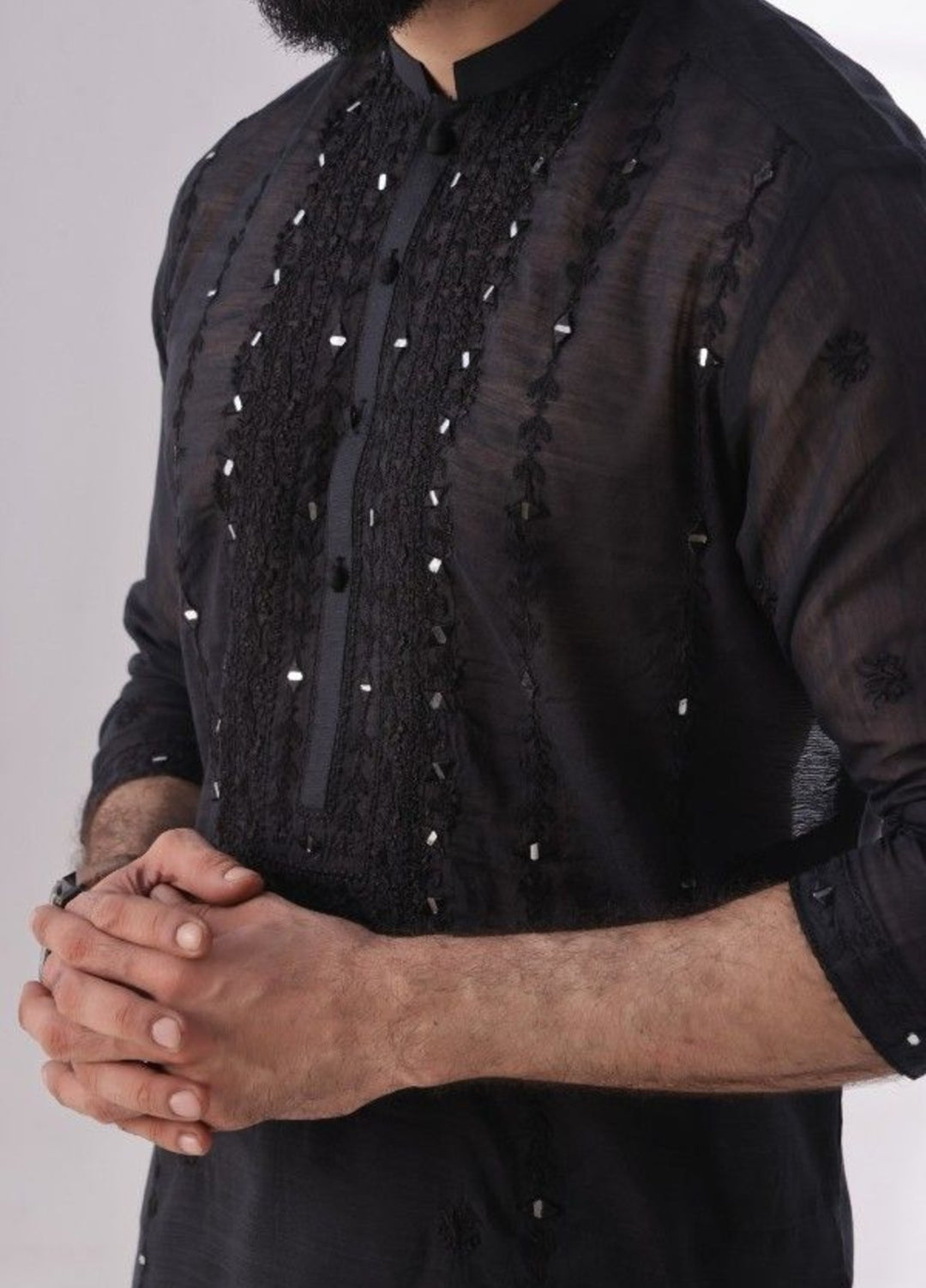 Bazm E Riwayat by Bin Musab Men Kurta Pajama 2 Piece Paper Cotton Mirror Edge - Festive Collection