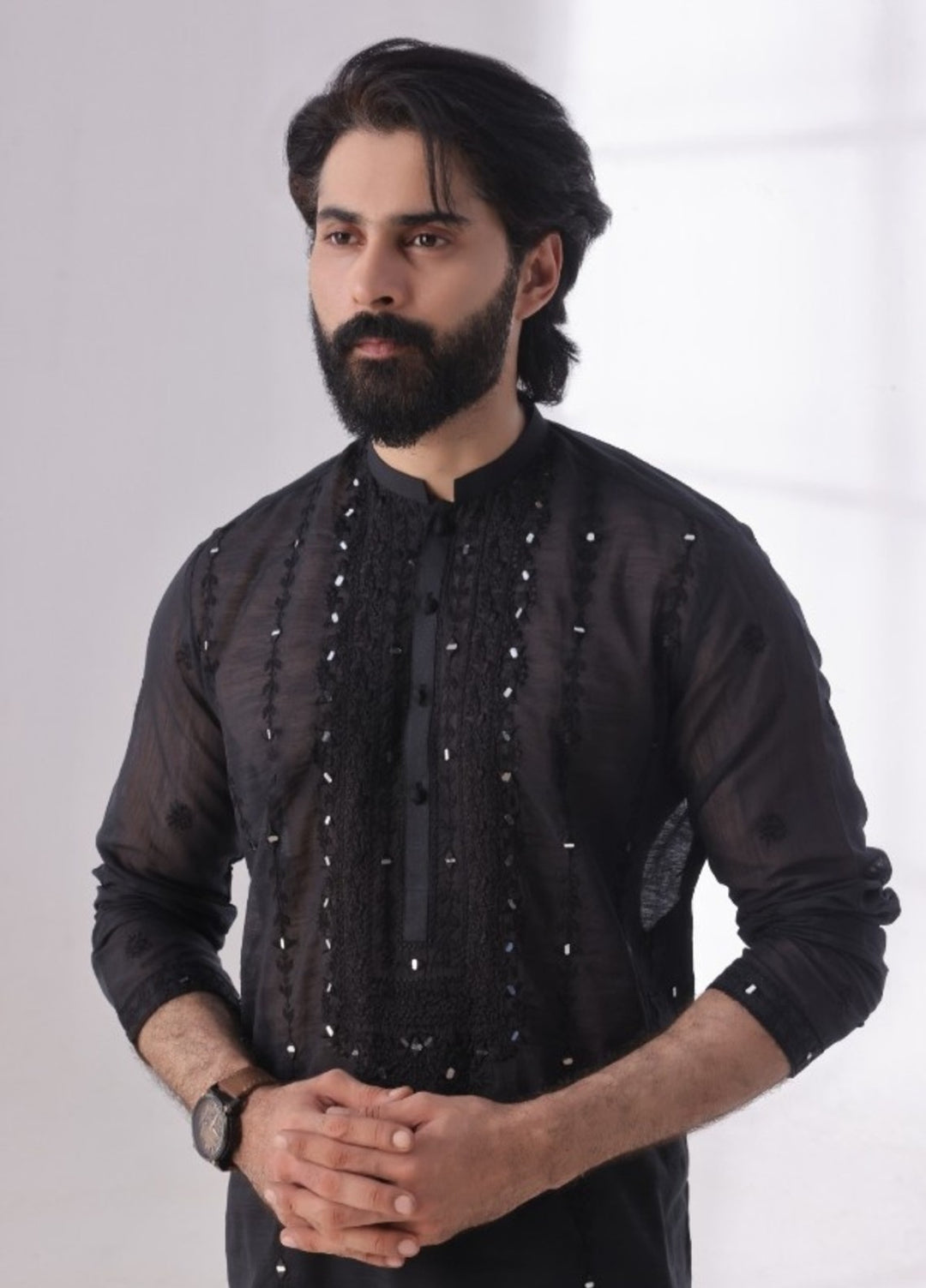 Bazm E Riwayat by Bin Musab Men Kurta Pajama 2 Piece Paper Cotton Mirror Edge - Festive Collection