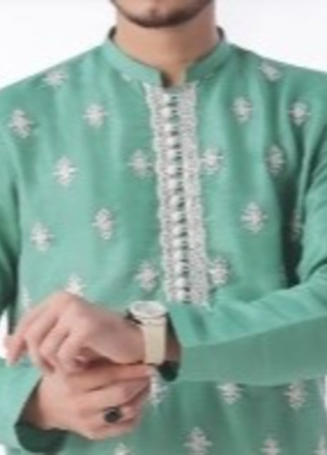 Bazm E Riwayat by Bin Musab Men Kurta Pajama 2 Piece Raw Silk Ocean Breeze - Festive Collection