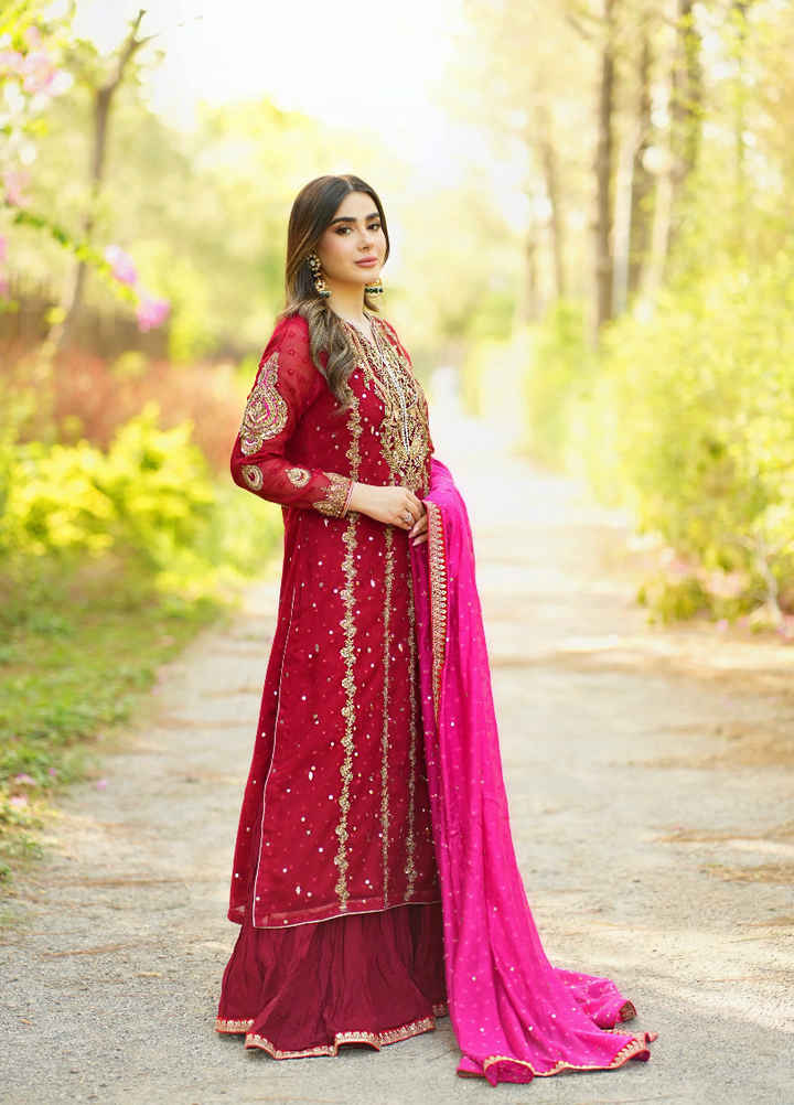 Luxe By Hues Atelier Women Pret 3 Piece Red Zardozi - Formals Collection