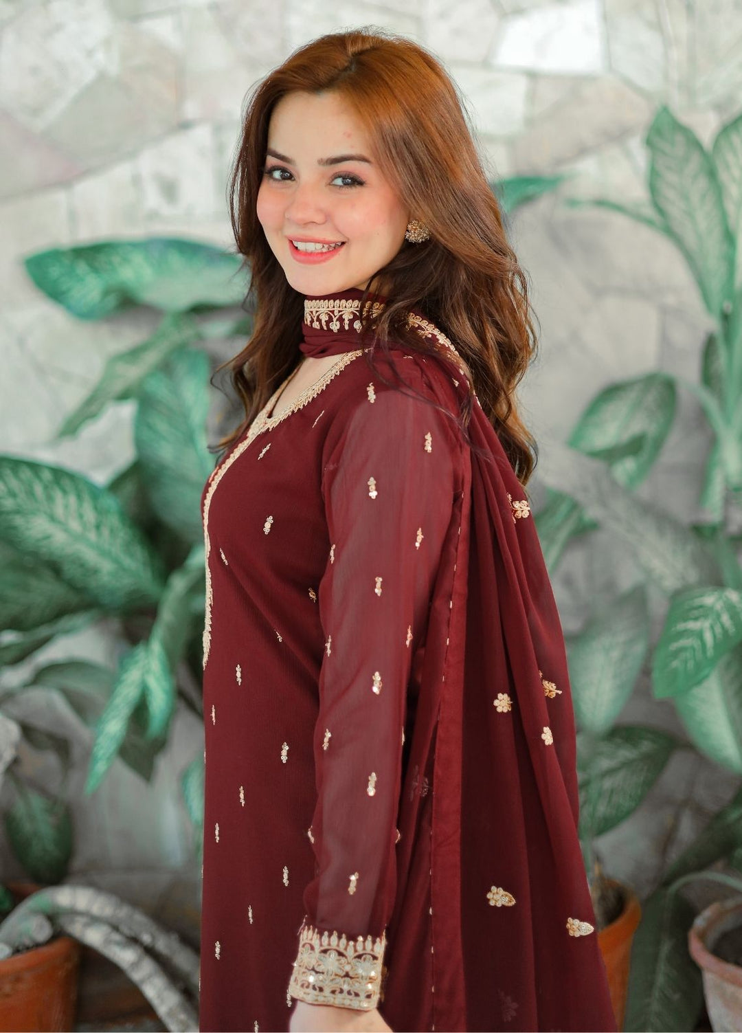 Rang e Haya by Abaan Zohan Woman Pret Chiffon 3 Piece Ada Maroon - Festive Collection