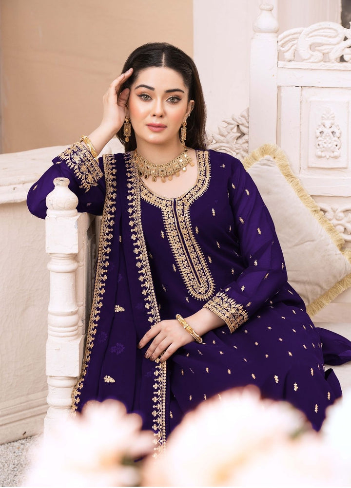 Rang e Haya by Abaan Zohan Woman Pret Chiffon 3 Piece Ada Purple - Festive Collection