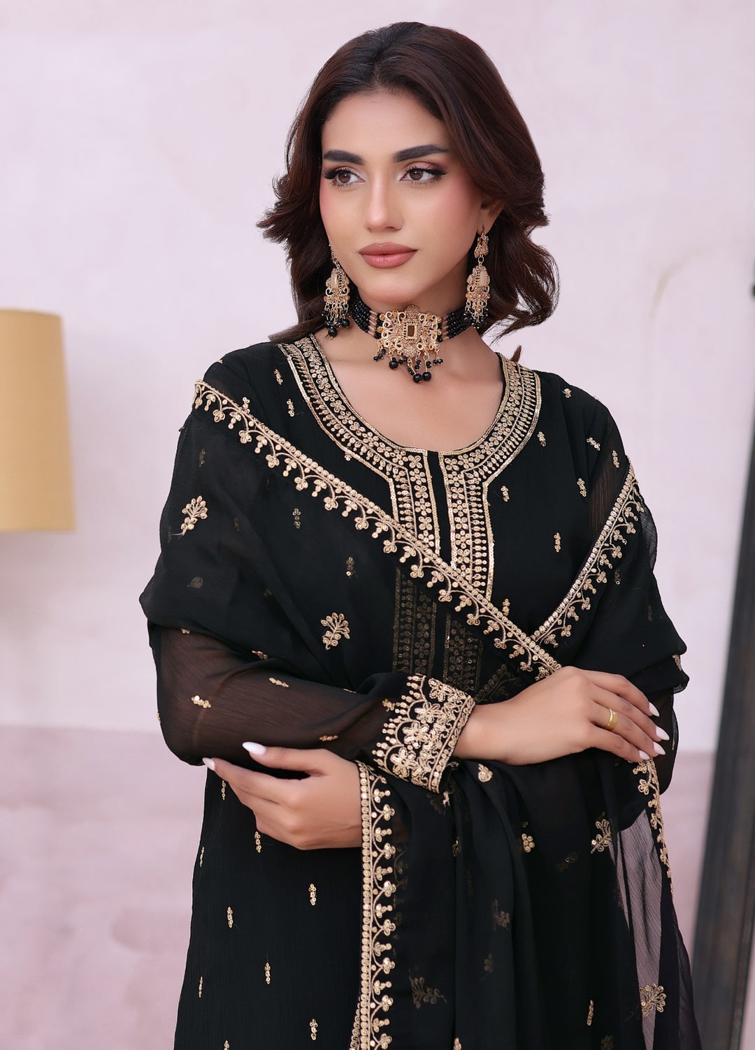 Rang e Haya by Abaan Zohan Woman Pret Chiffon 3 Piece Ada Black - Festive Collection