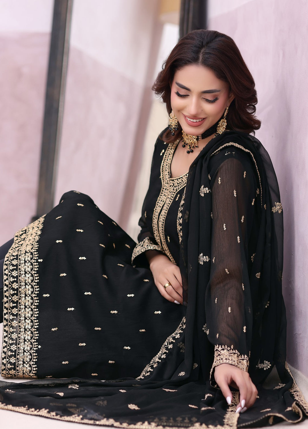 Rang e Haya by Abaan Zohan Woman Pret Chiffon 3 Piece Ada Black - Festive Collection