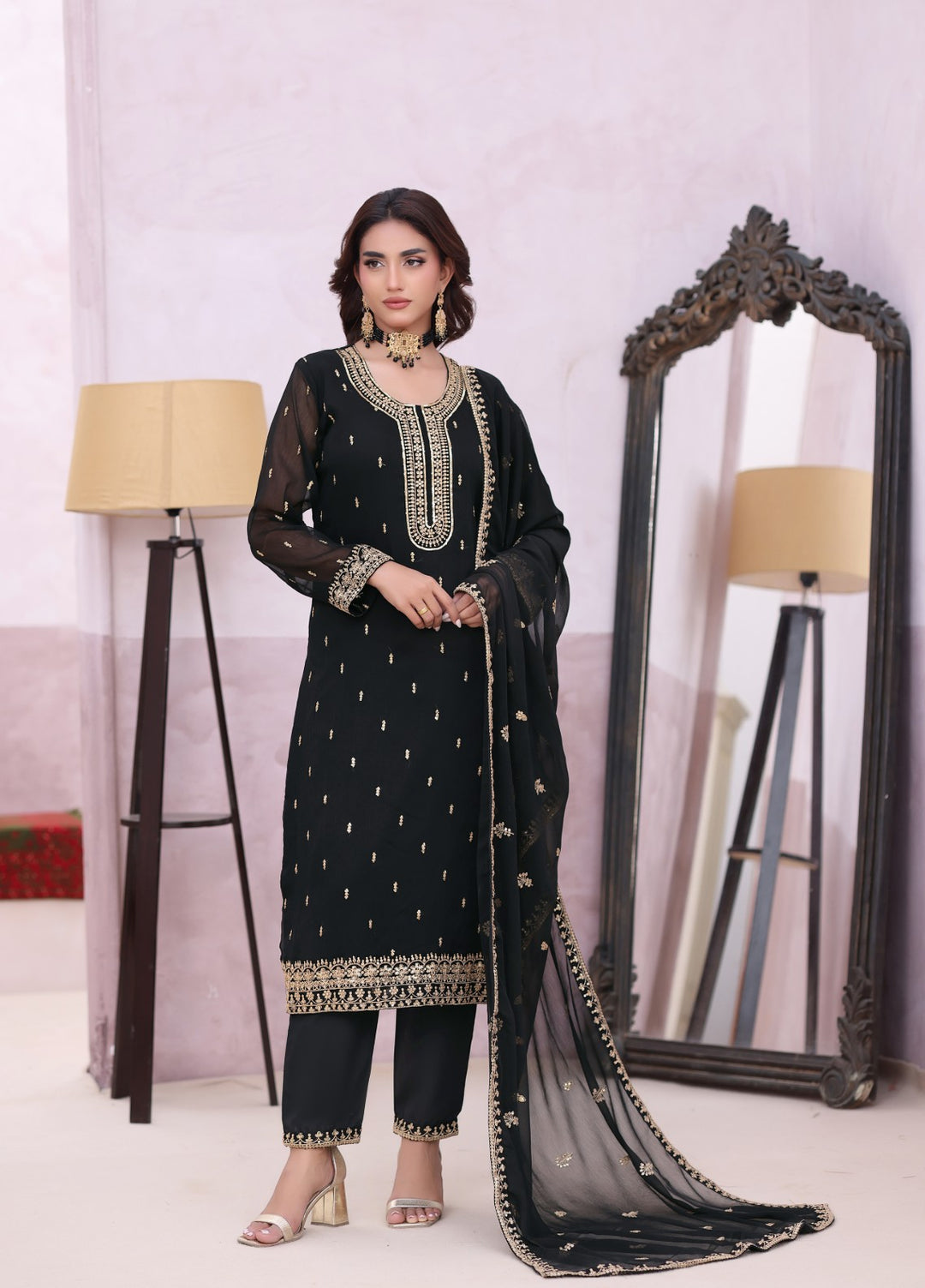 Rang e Haya by Abaan Zohan Woman Pret Chiffon 3 Piece Ada Black - Festive Collection