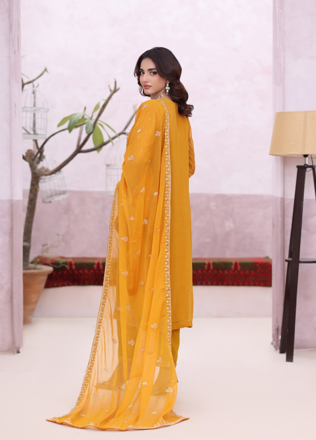 Rang e Haya by Abaan Zohan Woman Pret Chiffon 3 Piece Ada Mustard - Festive Collection