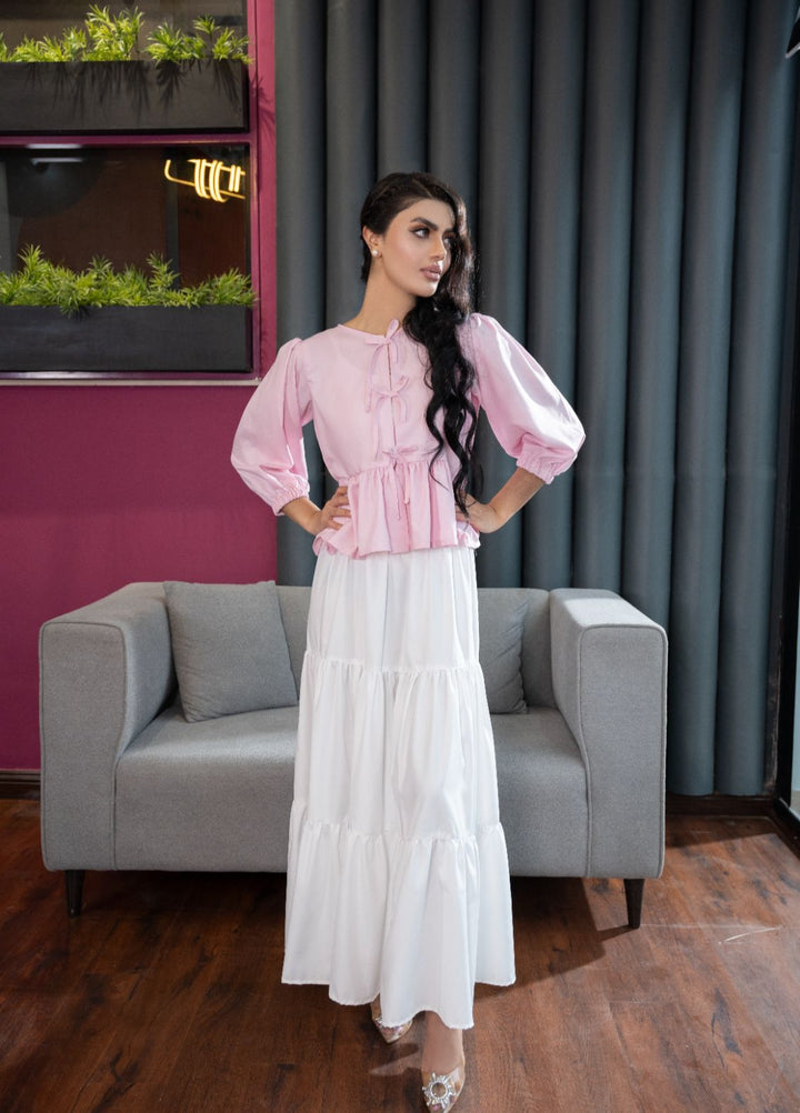 Evenmore by The Slay Wear Pret Tropical 1 Piece Essiential White skirt - Formals Collection