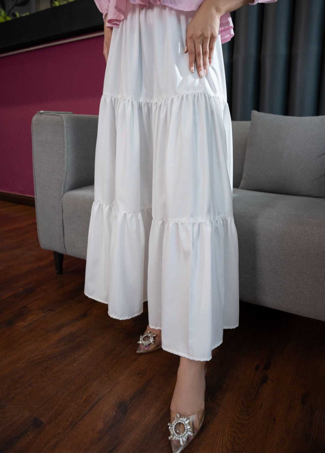 Evenmore by The Slay Wear Pret Tropical 1 Piece Essiential White skirt - Formals Collection