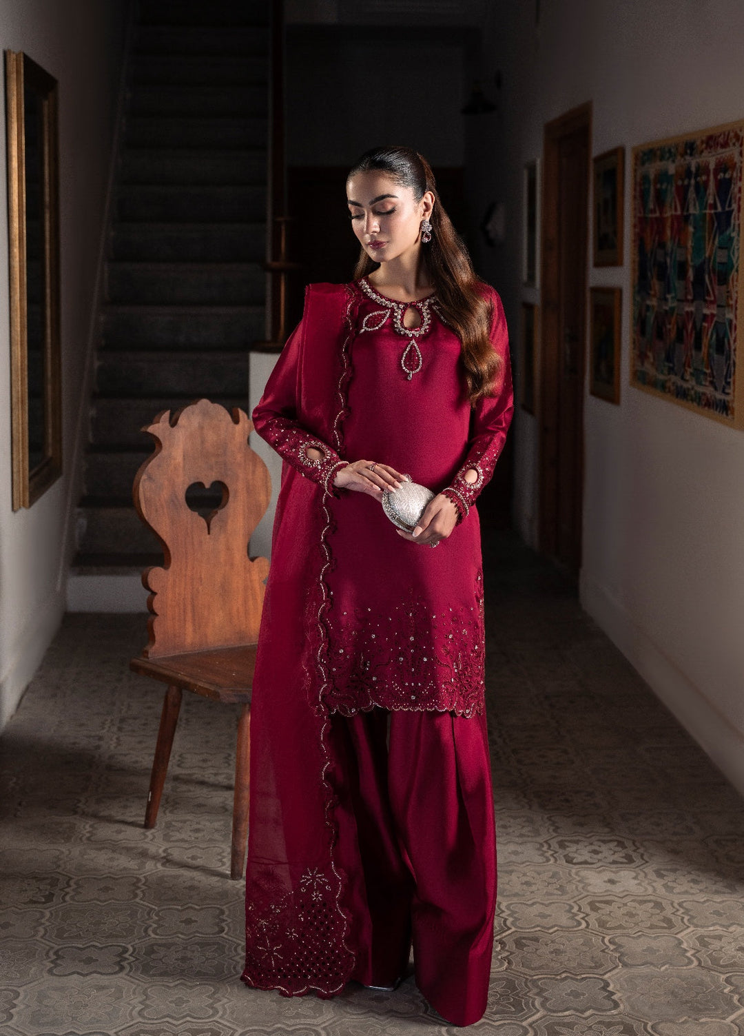 Amelia by Scherezade Women Pret Luxury Shisha Silk 3 Piece Rosette - Festive Collection