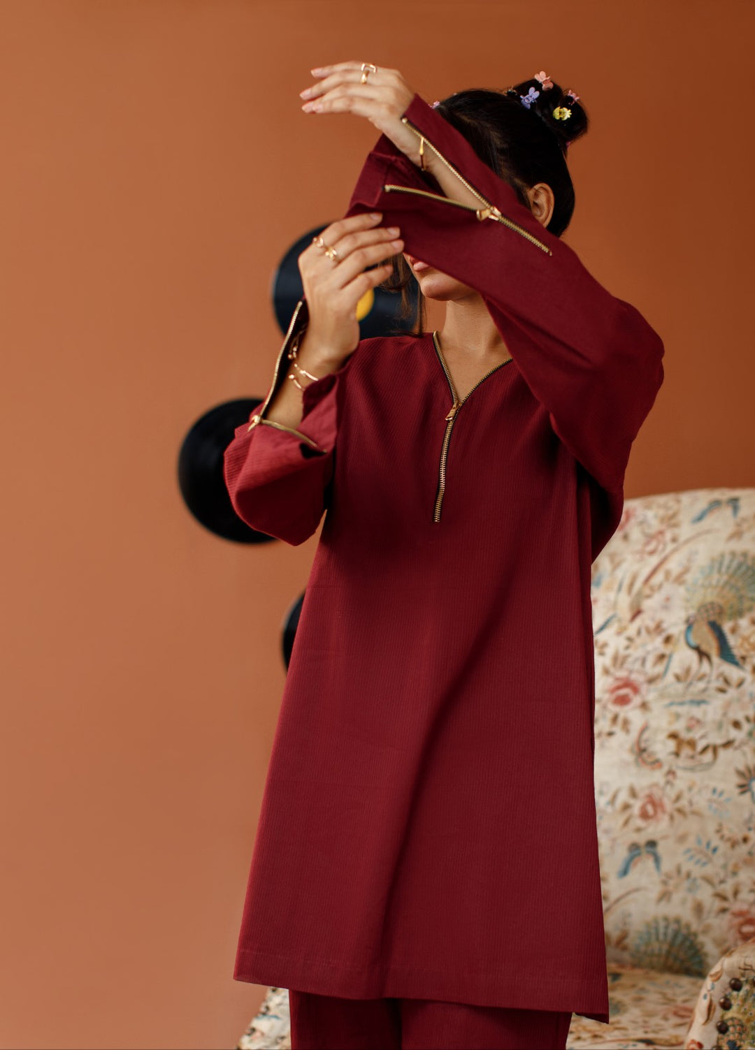 Motion by Ombrella Women Pret 2 Piece Cotton Maroon Melody - Winter Collection
