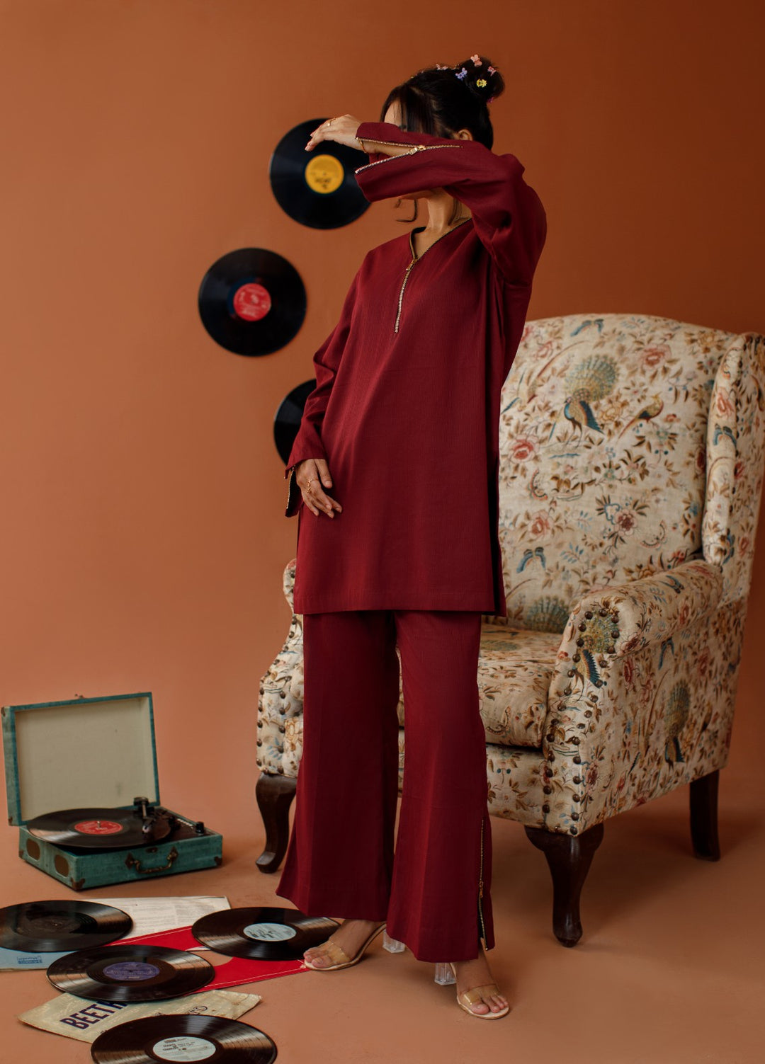 Motion by Ombrella Women Pret 2 Piece Cotton Maroon Melody - Winter Collection