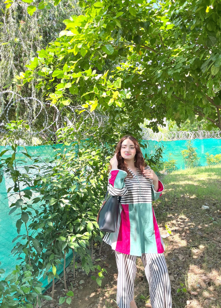 Urban Cut Pret Striped Colorblock Cotton 2 Piece Suit - C0200 - Summer Collection