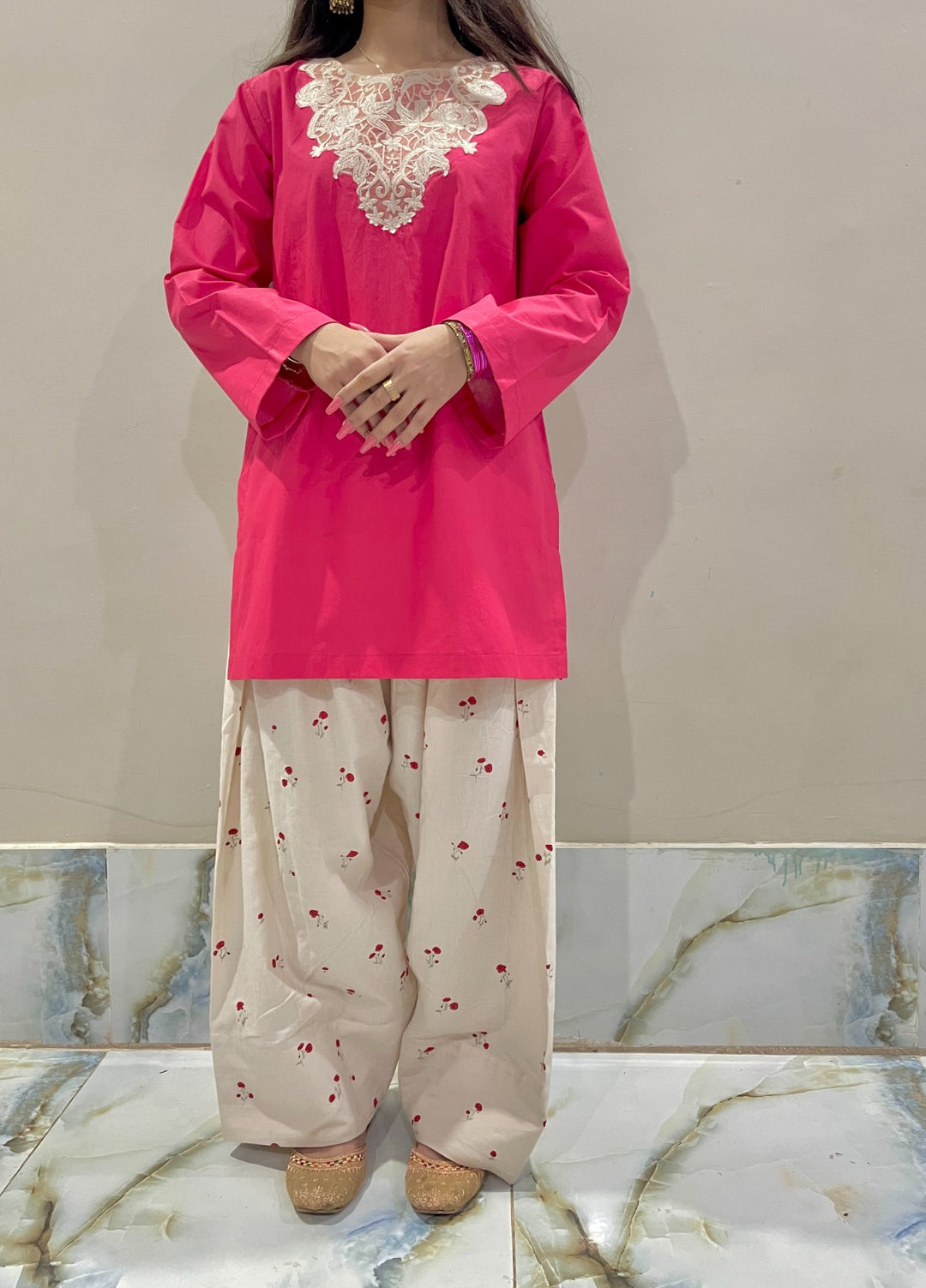 Urban Cut Pret Embroidered Cotton Kurta with Farshi Shalwar 2 Piece Traditional Coord C0203 - Summer Collection