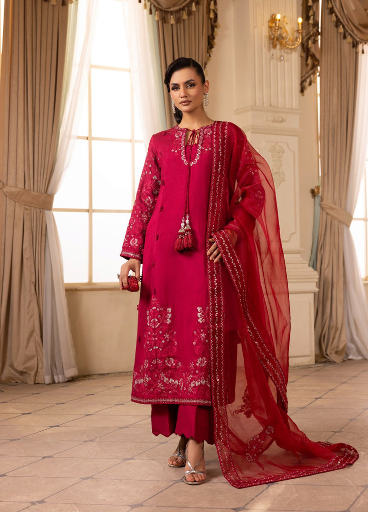 Style Nova By Tessa Pret 3 Piece Embroidered Raw Silk Ruby - Festive Collection