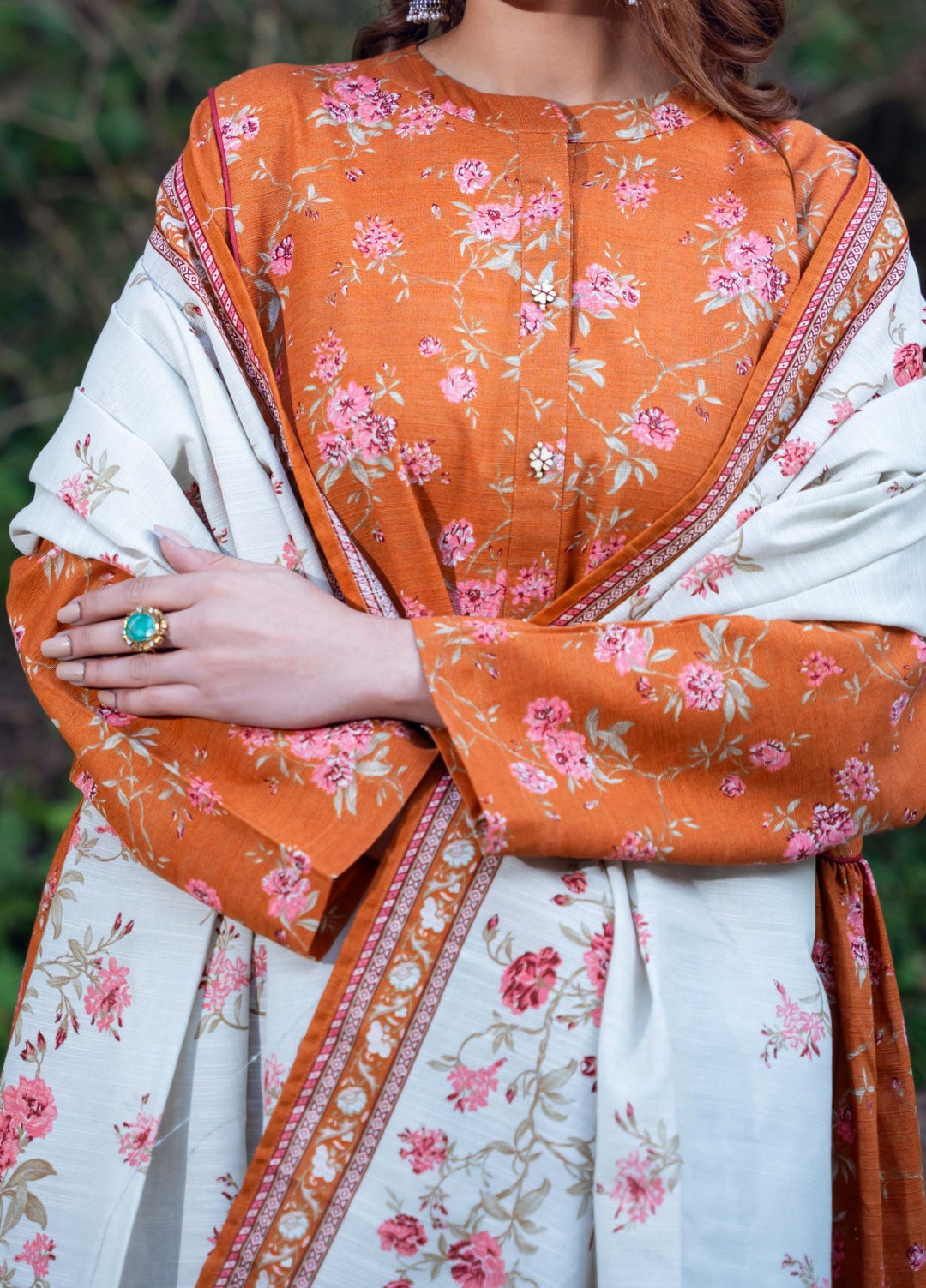 TANGERINE - Printed Unstitched Khaddar Suit (3 Piece) 3146