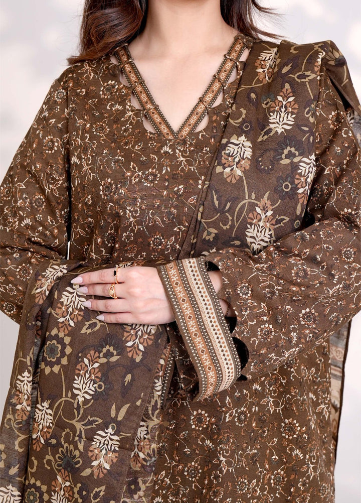 RAW UMBER - Printed Unstitched Khaddar Suit (3 Piece) 3166