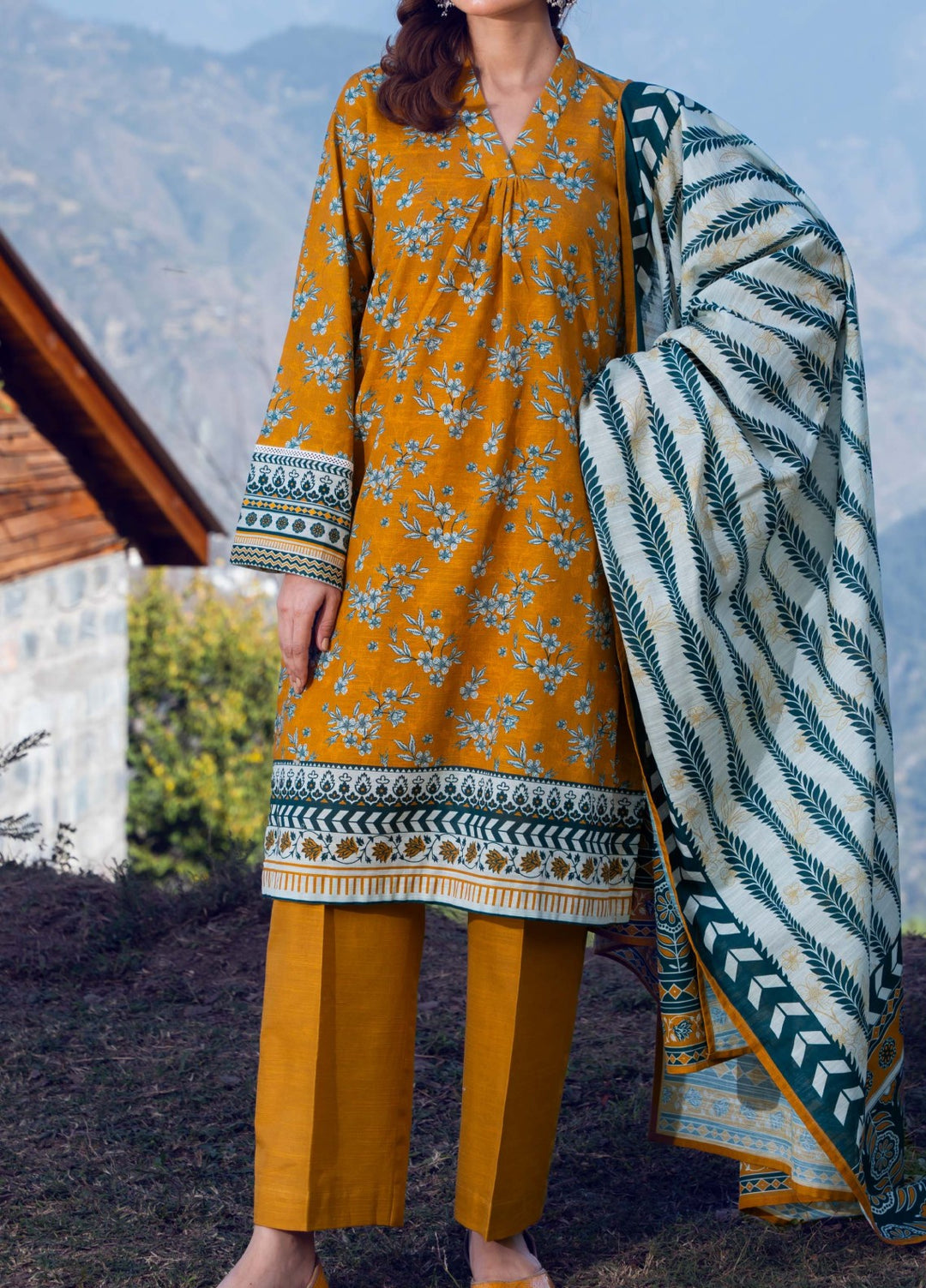 SULPHUR - Printed Unstitched Khaddar Suit (3 Piece) 3176
