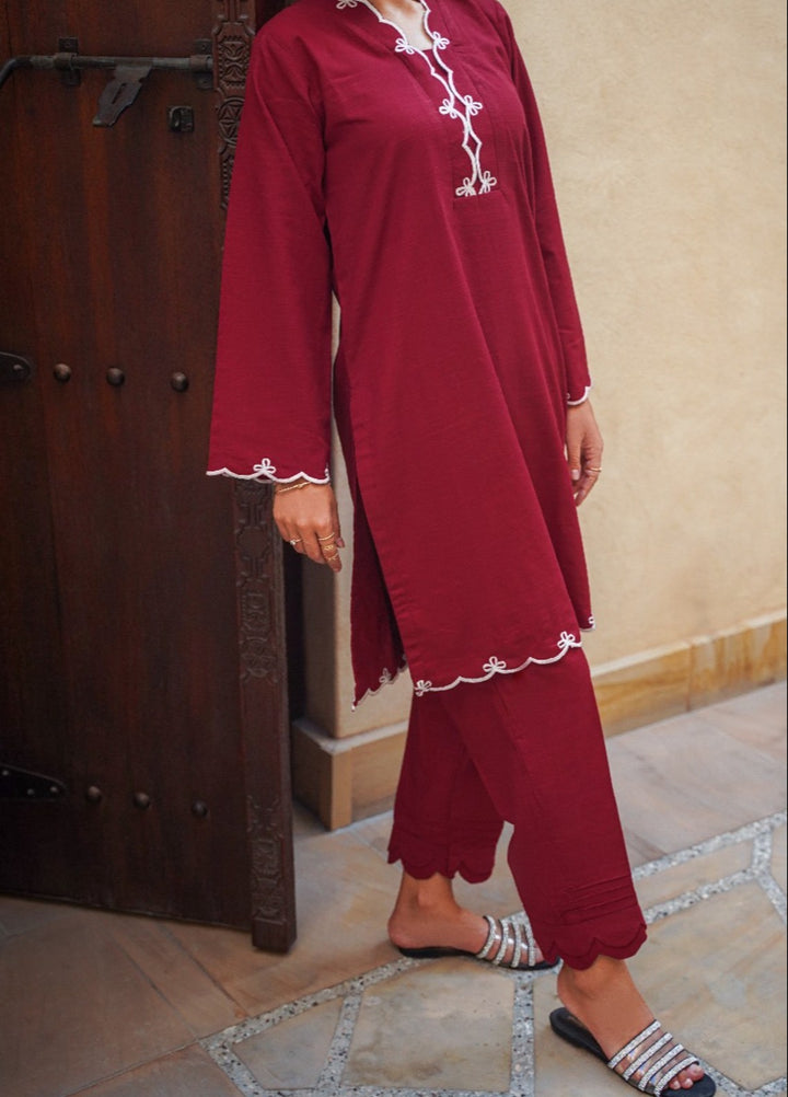 Ombrella Women Pret Embroidered 2 Piece Ethereal In Red - Winter Collection