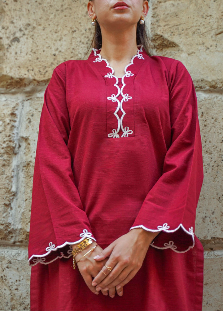 Ombrella Women Pret Embroidered 2 Piece Ethereal In Red - Winter Collection