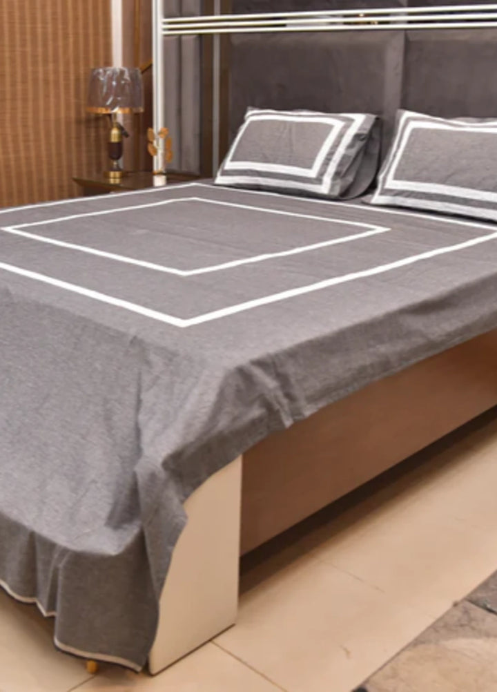 Innovative Official Lacework Hand work Denim Shamray Cotton Bedsheet Set with 2 Pillows Covers - Wedding Collection