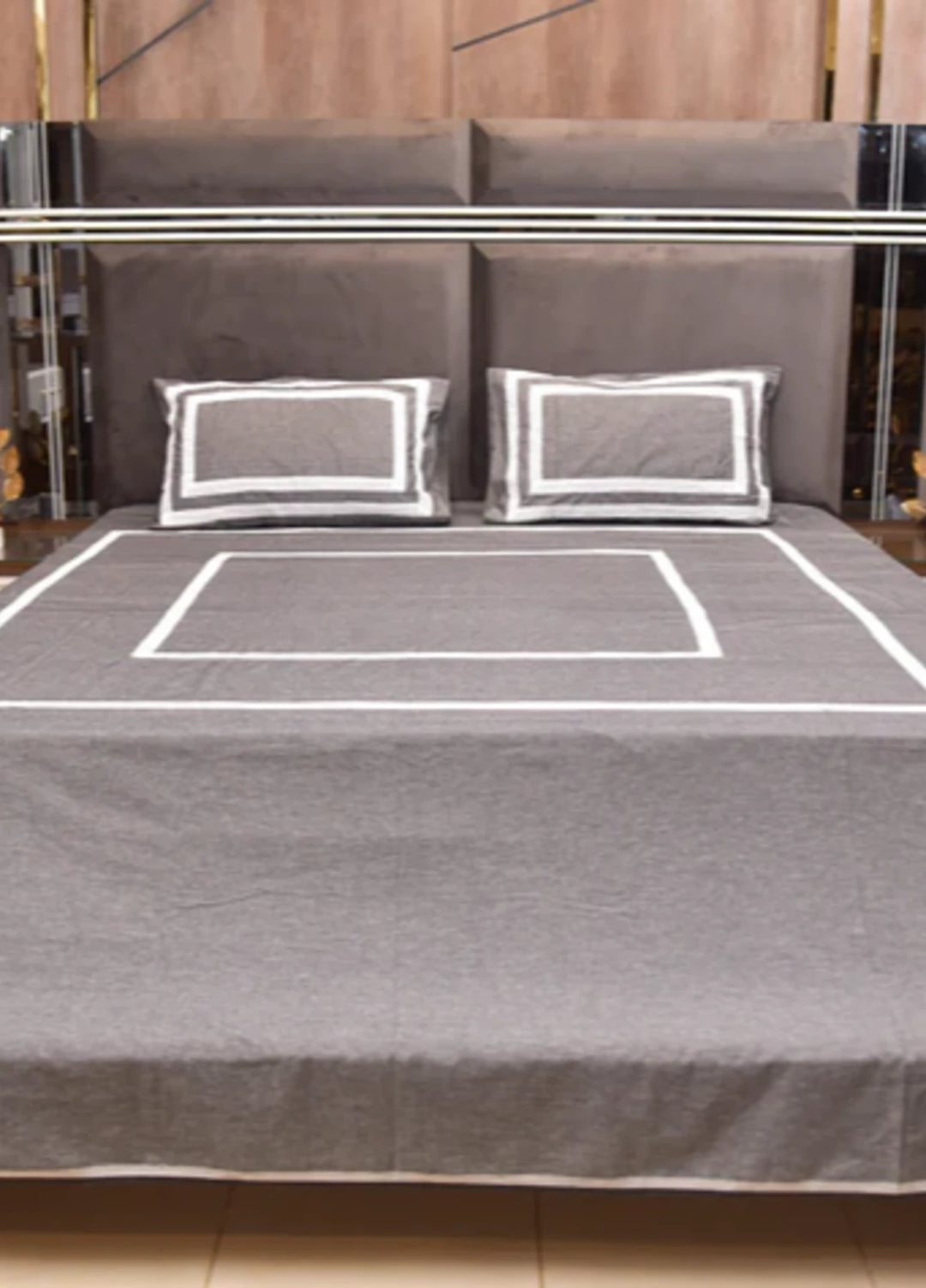 Innovative Official Lacework Hand work Denim Shamray Cotton Bedsheet Set with 2 Pillows Covers - Wedding Collection