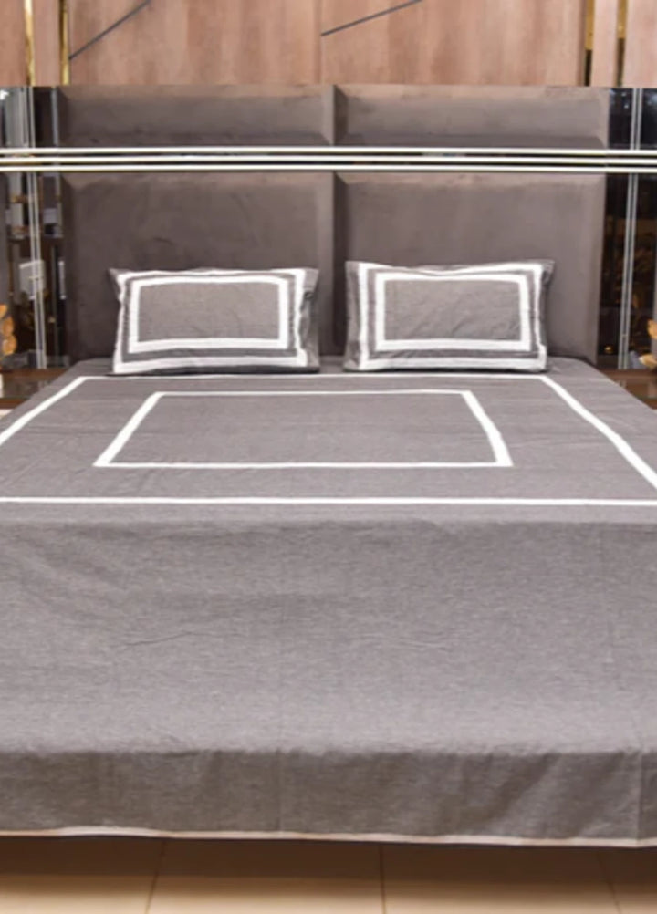 Innovative Official Lacework Hand work Denim Shamray Cotton Bedsheet Set with 2 Pillows Covers - Wedding Collection