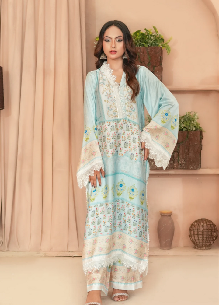 Mint Mirage - Embrioded Malai Silk 2pc suit