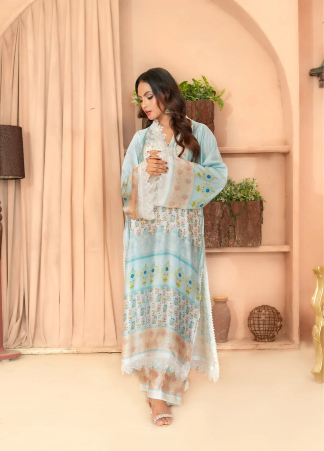 Mint Mirage - Embrioded Malai Silk 2pc suit