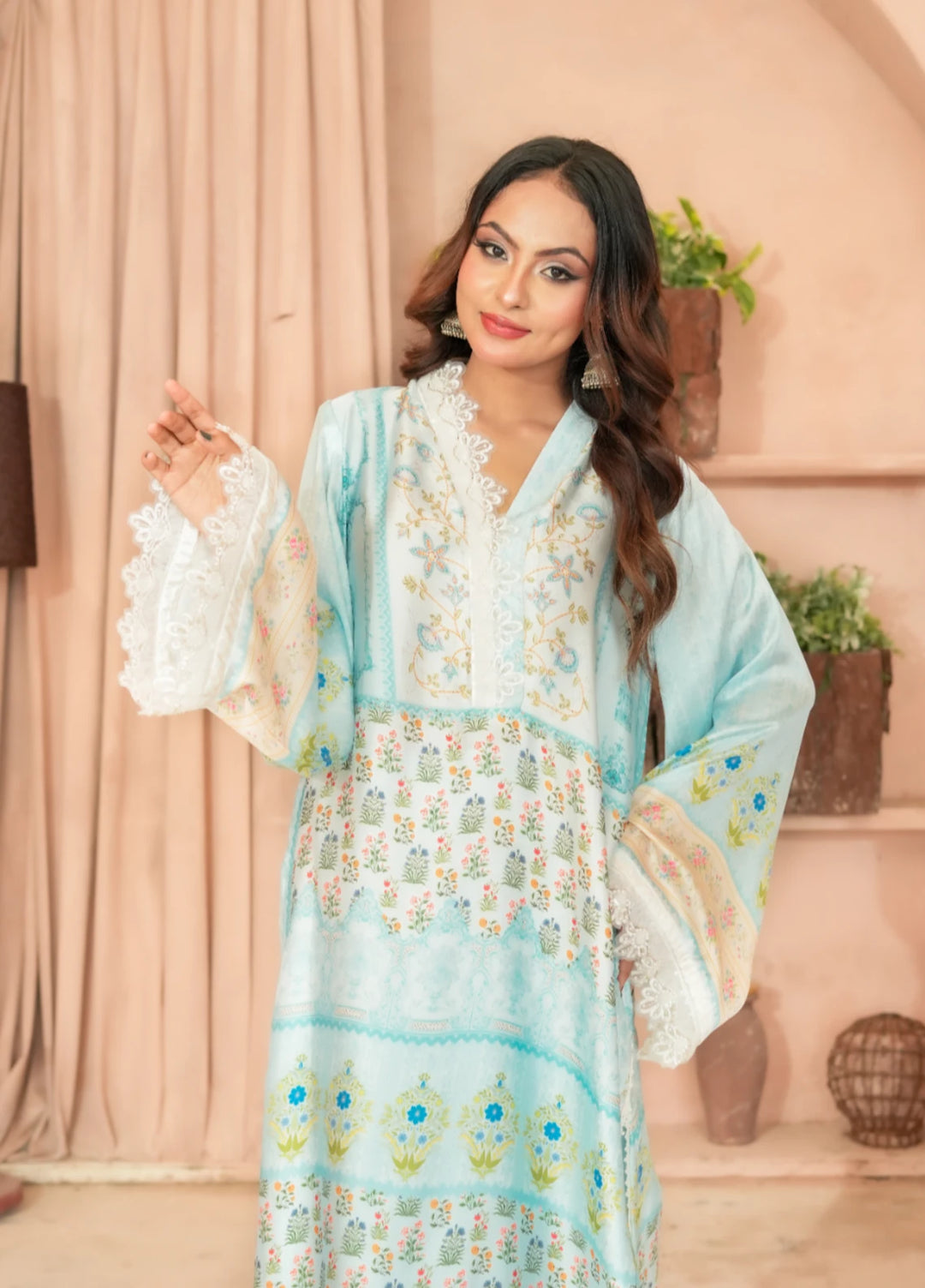 Mint Mirage - Embrioded Malai Silk 2pc suit
