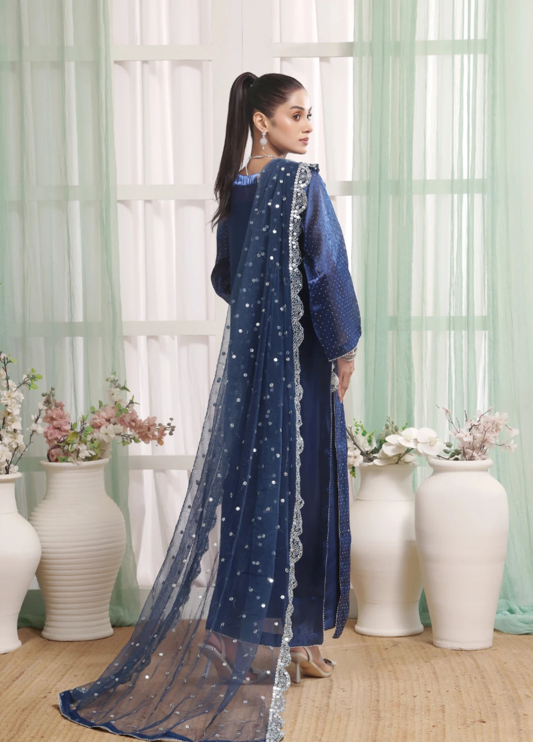 Royal Sapphire - 3pc Silk Organza Stone work suit