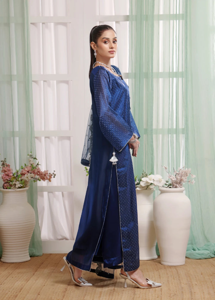 Royal Sapphire - 3pc Silk Organza Stone work suit