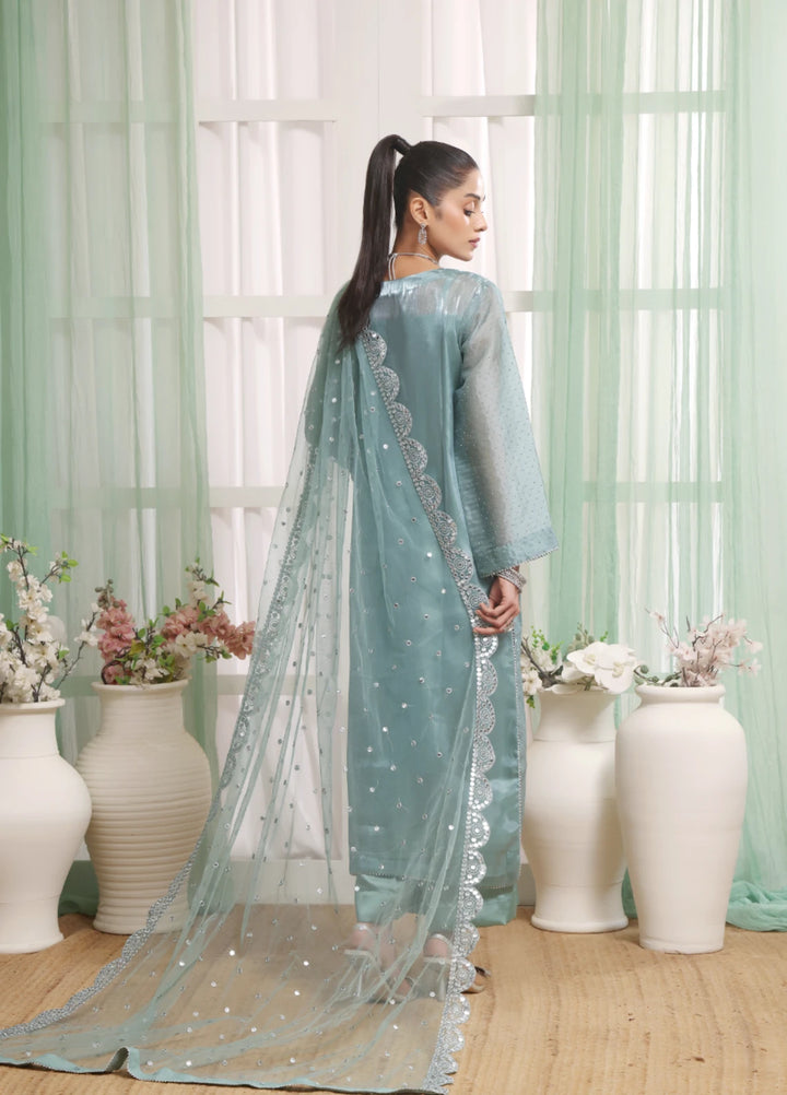 Frosted Azure - 3pc Silk Organza Stone work suit