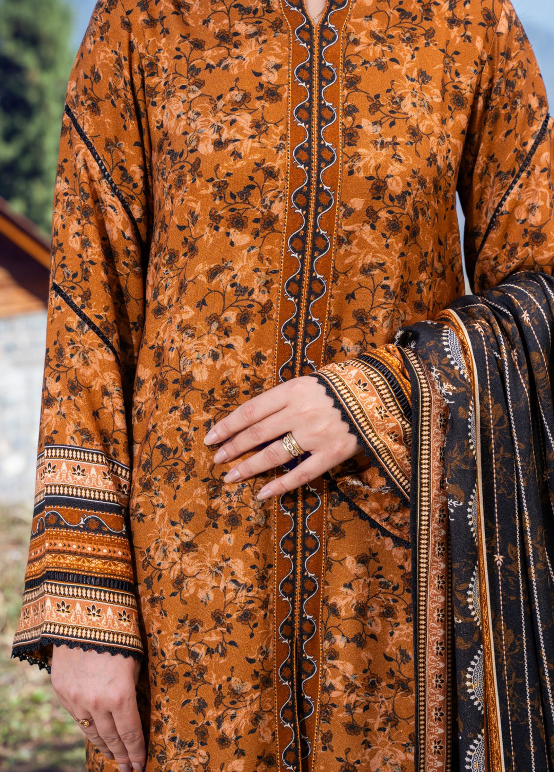 Narmin by Narkins Peach Prints Unstitched 3 Piece NBN25PW Bronze - 3187 - Winter Collection