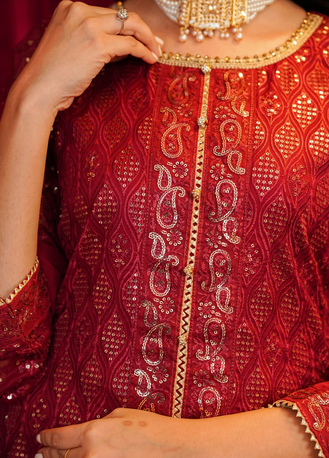 Shadiyan by Al Siyaab Pret 3 Piece Embroidered Chiffon Sana Maroon - Festive Collection