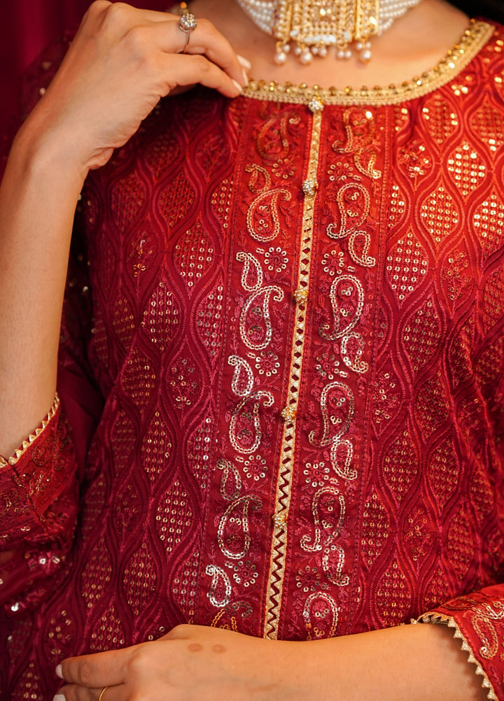 Shadiyan by Al Siyaab Pret 3 Piece Embroidered Chiffon Sana Maroon - Festive Collection