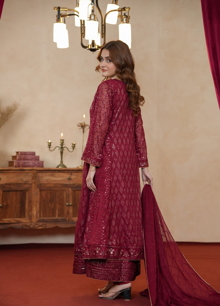 Shadiyan by Al Siyaab Pret 3 Piece Embroidered Chiffon Sana Maroon - Festive Collection