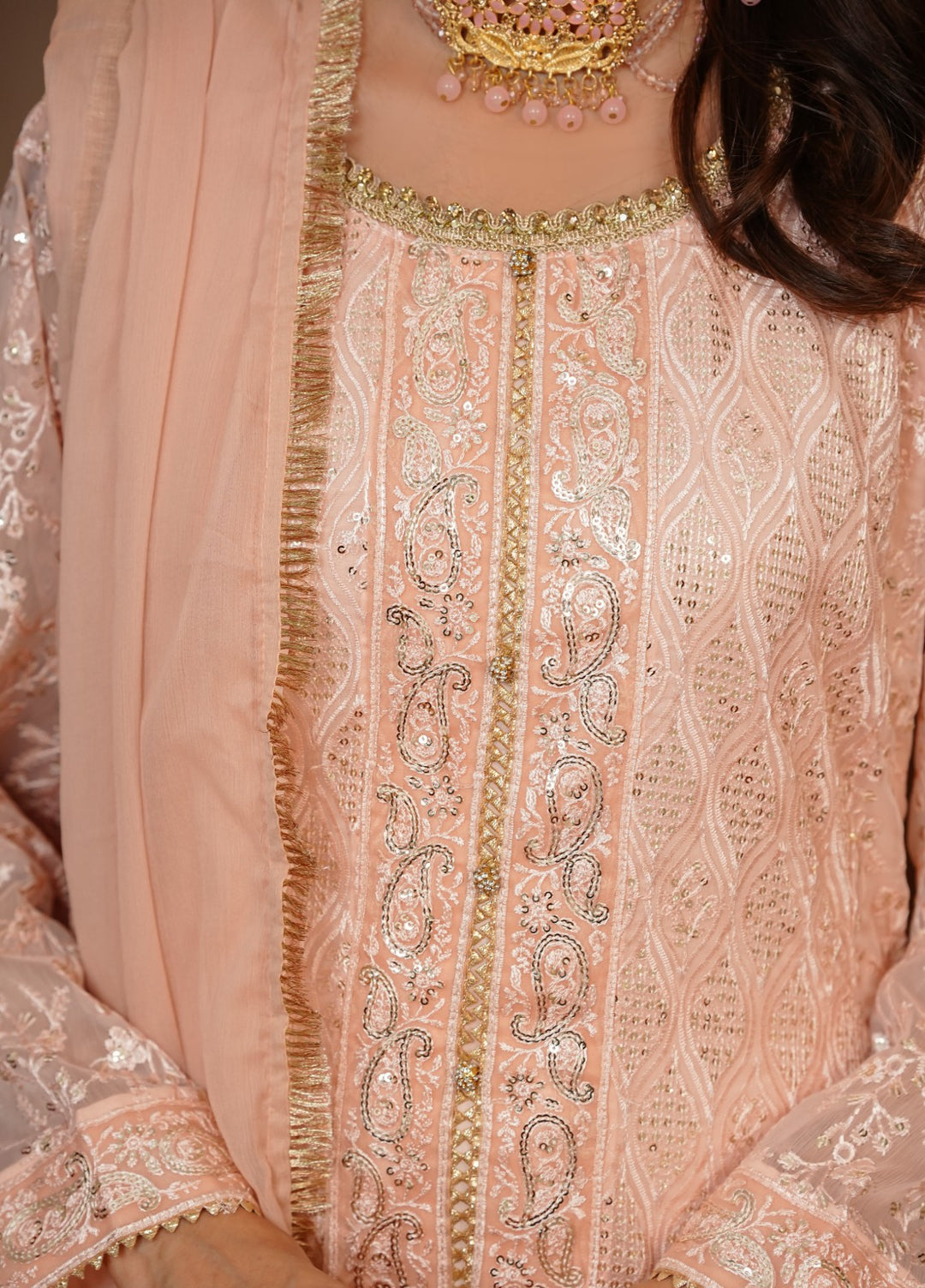 Shadiyan by Al Siyaab Pret 3 Piece Embroidered Chiffon Sana Peach - Festive Collection