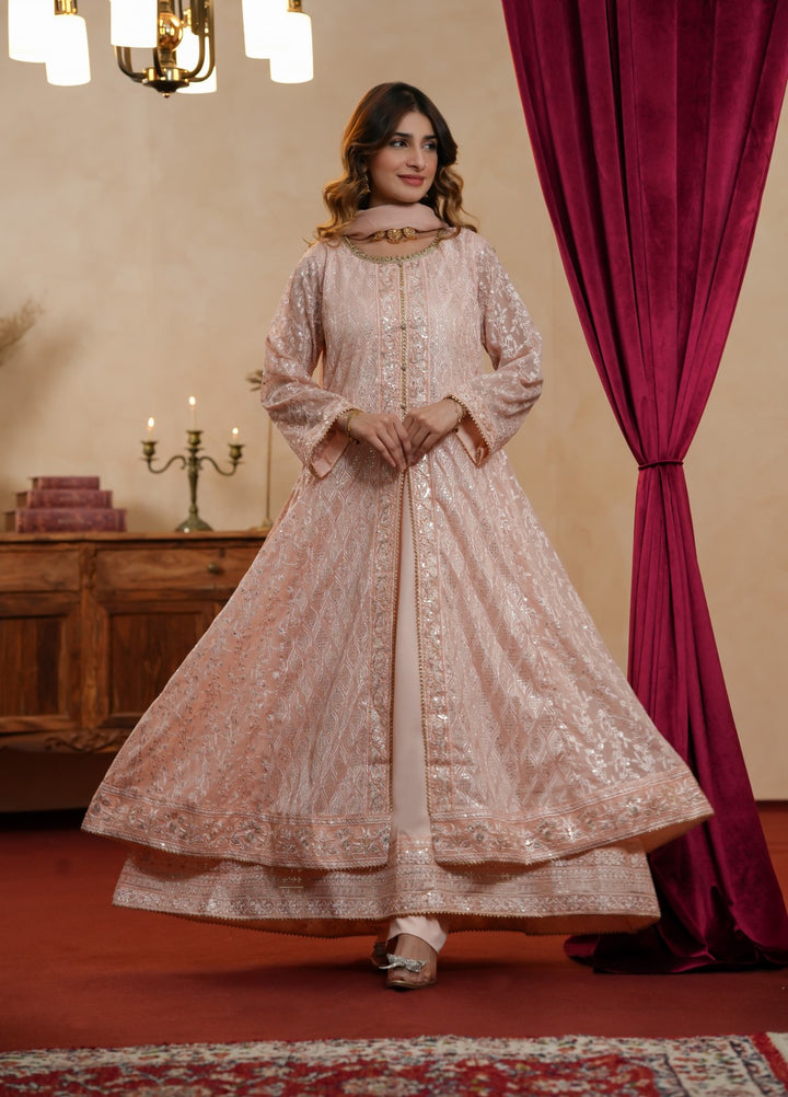 Shadiyan by Al Siyaab Pret 3 Piece Embroidered Chiffon Sana Peach - Festive Collection