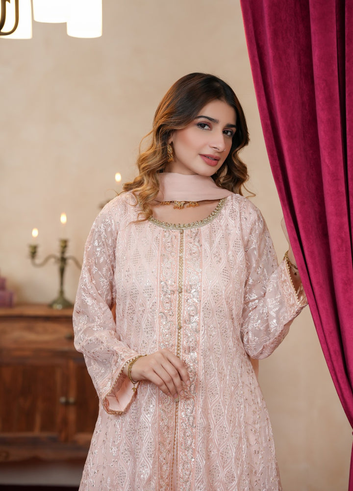 Shadiyan by Al Siyaab Pret 3 Piece Embroidered Chiffon Sana Peach - Festive Collection
