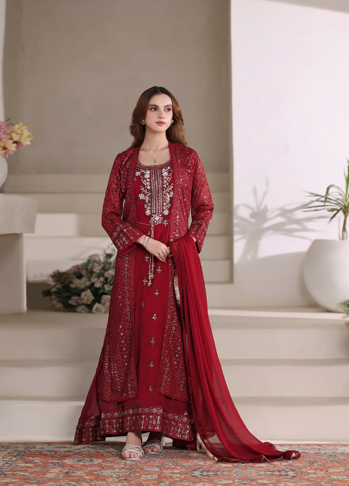 Shadiyan by Al Siyaab Pret 4 Piece Embroidered Chiffon Sahiba Maroon - Festive Collection