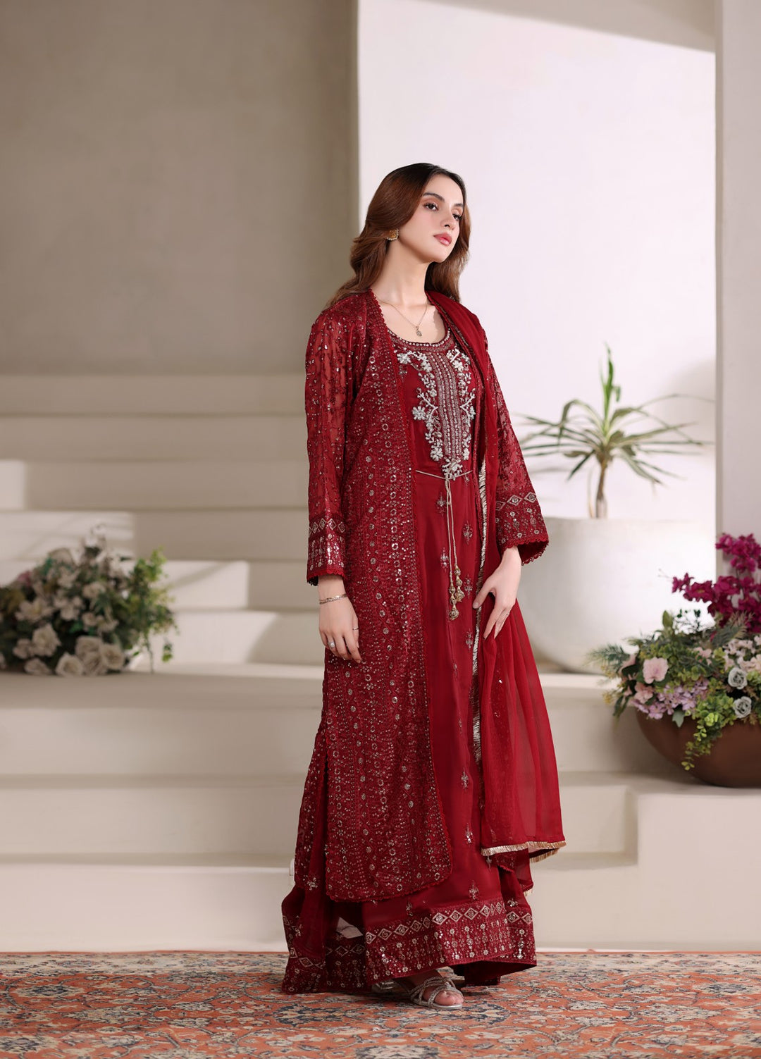 Shadiyan by Al Siyaab Pret 4 Piece Embroidered Chiffon Sahiba Maroon - Festive Collection