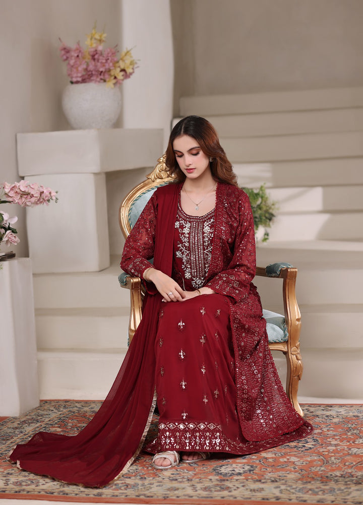 Shadiyan by Al Siyaab Pret 4 Piece Embroidered Chiffon Sahiba Maroon - Festive Collection