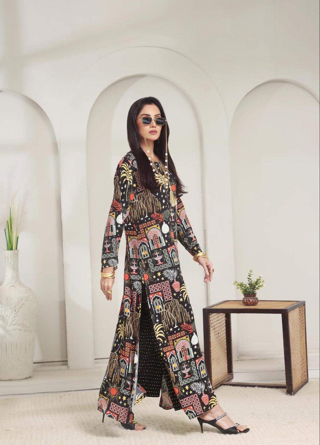 Madiha Gohar Silk Affair Pret Printed linen Shanghai Night long shirt- Winter Collection